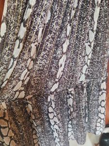 Sheer Snake Print Smocked Midi Dress