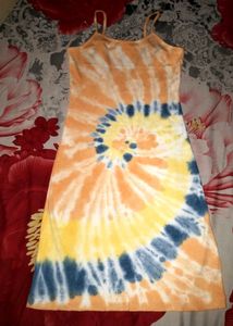 Vibrant Spiral Tie-Dye Camisole Dress – Orange, Ye