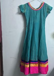 Teal &amp; Pink Embroidered Anarkali Set