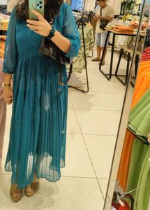 Elegant Teal Pleated Midi Dress