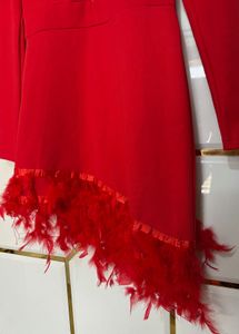 Red Feather Trim Party Dress