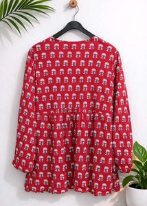 Red Printed Short Kurti – Size XL (New)