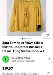 Zara Mustard Yellow Blouse with Tie Neck