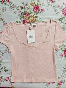 H&M Pink Ribbed Cropped Top