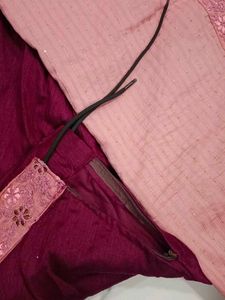 Maroon &amp; Pink Embroidered Lehenga Set