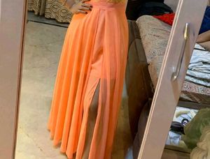 Stunning Orange &amp; Yellow Lace Maxi Dress