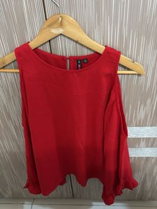 Chic Red Cold Shoulder Blouse