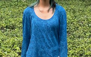 Blue Printed Long Sleeve Top
