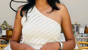 Cream One-Shoulder Knit Top