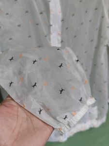 Sheer White Lightweight Jacket with Cute Print
