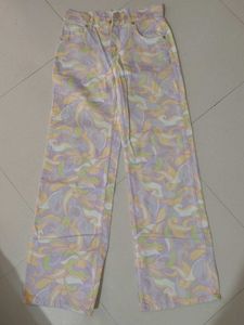 Retro Swirl Print Wide-Leg Jeans