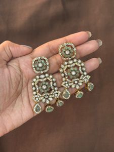 Elegant Green Stone &amp; Crystal Earrings