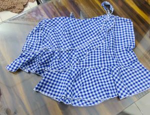 Blue Gingham Ruffle Cami Top