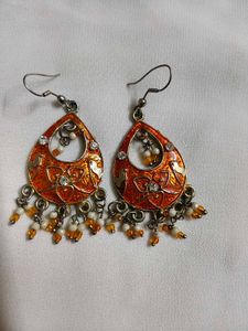 Boho Orange Beaded Dangle Earrings