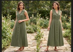 Chic Olive Green Button-Up Maxi Dress