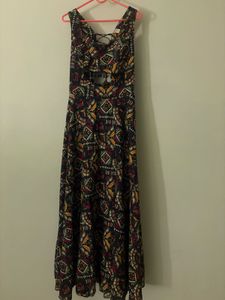 Boho Maxi Dress with Lace-Up Detail