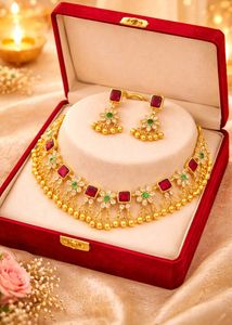 Exquisite Ruby &amp; Emerald Necklace Set