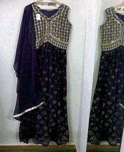 Teal Embellished gown with dupatta