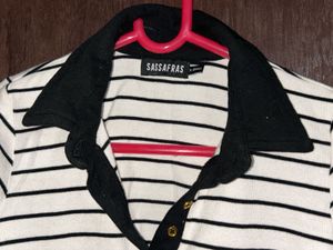 Striped Polo Neck Crop Top