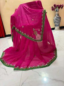 beutifull magenda Pink handwork saree