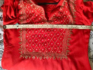 Red Embroidered Kurta