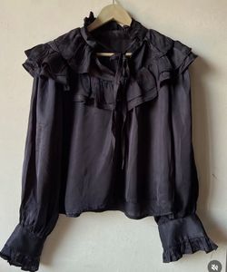 Elegant Ruffled Black Blouse