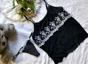 Sheer Black Camisole with Lace thong