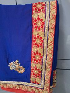 Royal Blue Saree with Floral Embroidery