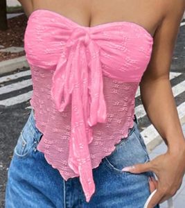 Pink Lace Bow Bandeau Top