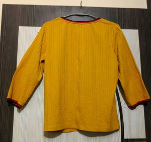 Yellow Ribbed V-Neck Top