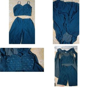 Stylish Navy Blue 3-Piece Sequin Co-Ord Set |
