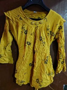 Yellow Floral print flared sleeve top