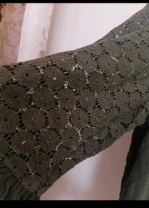 Olive Green Crochet Top with Bell Sleeves