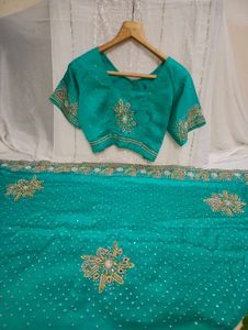 Teal Embellished Saree with Blouse