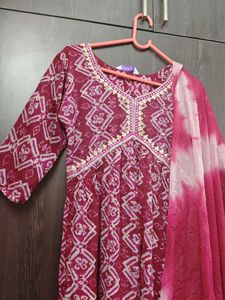 Maroon Printed Kurta with Dupatta