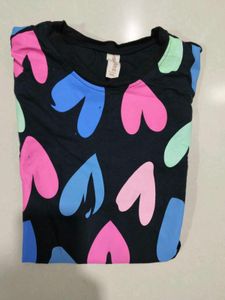 Cute Heart Print Black T-Shirt