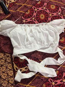 White Off-Shoulder Puff Sleeve Crop Top