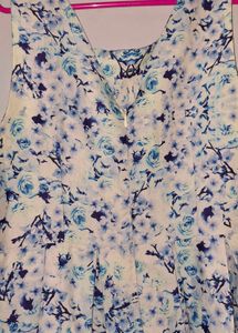 Blue Floral Print Sleeveless Dress