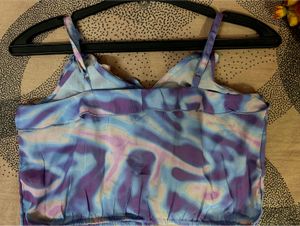 Pastel Abstract Print Ruffle Crop Top