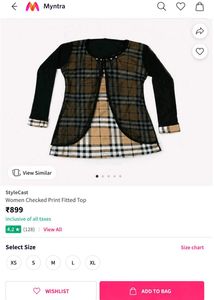black Checked Print Top