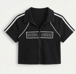 Cropped Zip-Up Top with Stripe Detail