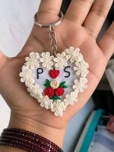 Personalized Embroidered Heart Keychain