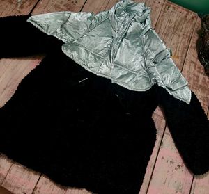 Stylish Silver &amp; Black Faux Fur Jacket