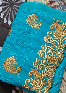 Stunning Teal Embroidered Saree
