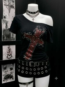 Y2K Grunge emo off Shoulder tee