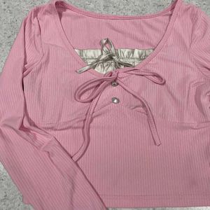 Pink Solid Ribbed Crop Top