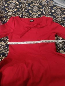 Chic Red Bow Detail warm Dress for winter