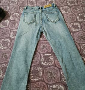 Light Wash Split Hem Flare Jeans