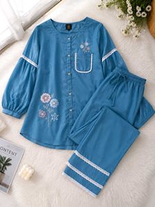 Blue Floral Embroidered co-ord Set for women