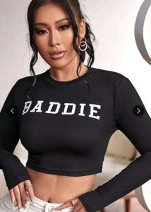 Black "Baddie" Cropped Long Sleeve Top